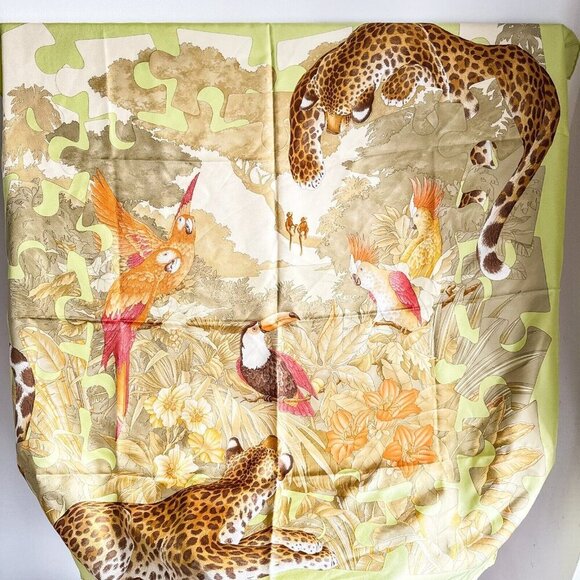 Salvatore Ferragamo Panther Parrot Print Scarf Silk Hand Rolled - Picture 4 of 10